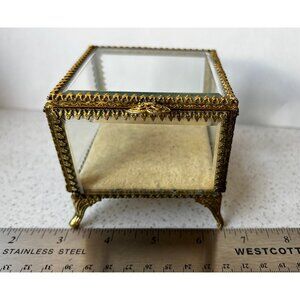 Stylebuilt Trinket Box Jewelry Casket Beveled Glass Gold vintage